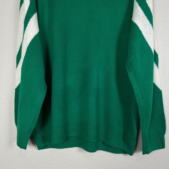 Maurada women plus size 2X knit sweater green white mohair blend chevron varsity - Picture 8 of 11